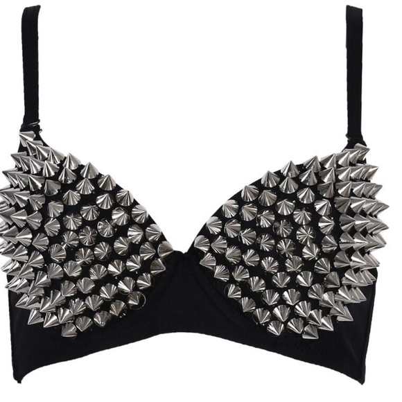 Alivila.Y Fashion Tops - Metallic Spike Punk Clubwear Bra Top -Gray